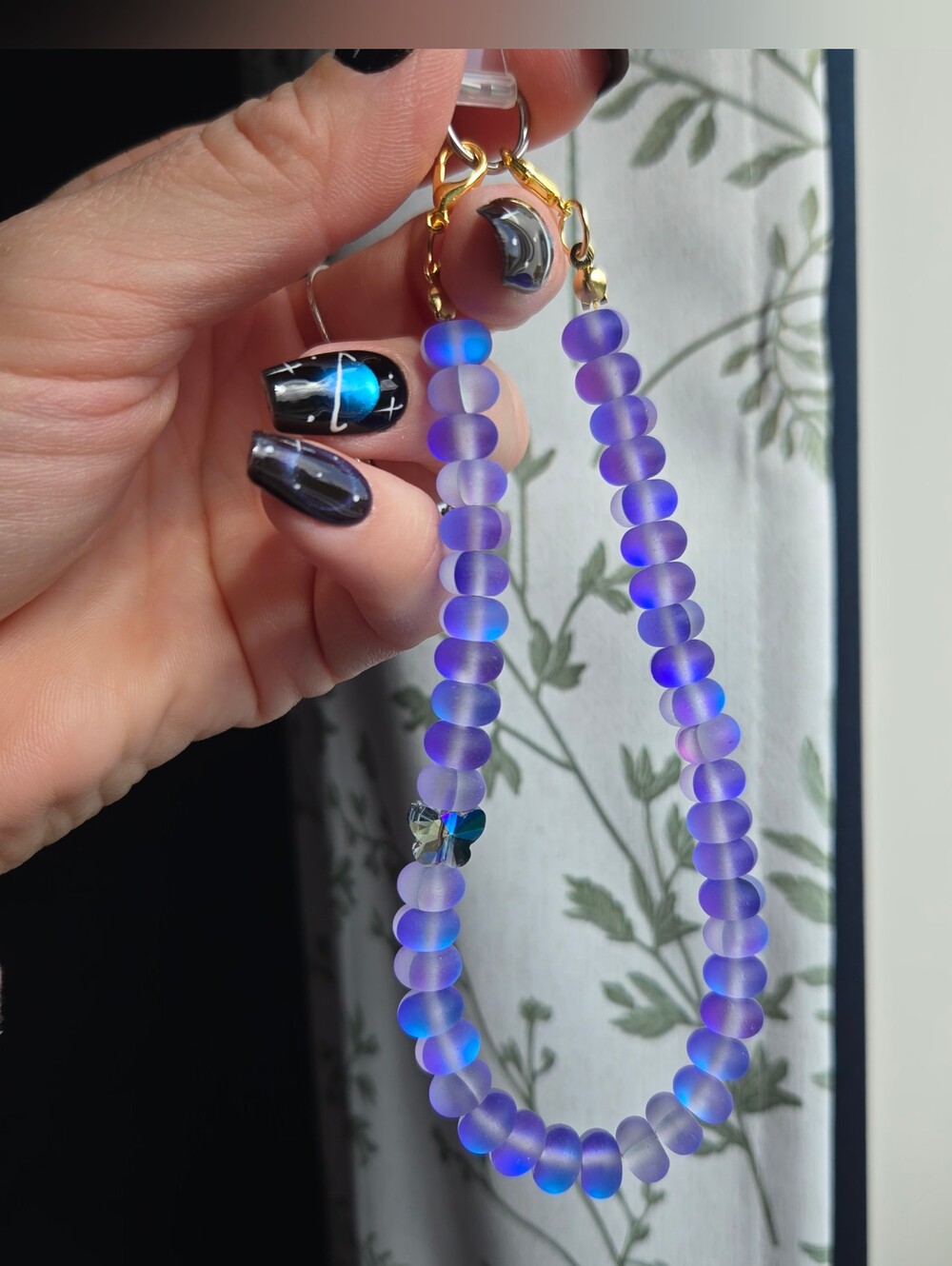 Handcrafted Purple Matte Glass Butterfly Beaded Phone Wrist Strap